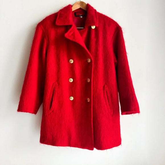 Vintage Bright Red Mohair Short Blazer Coat L - Picture 5 of 7